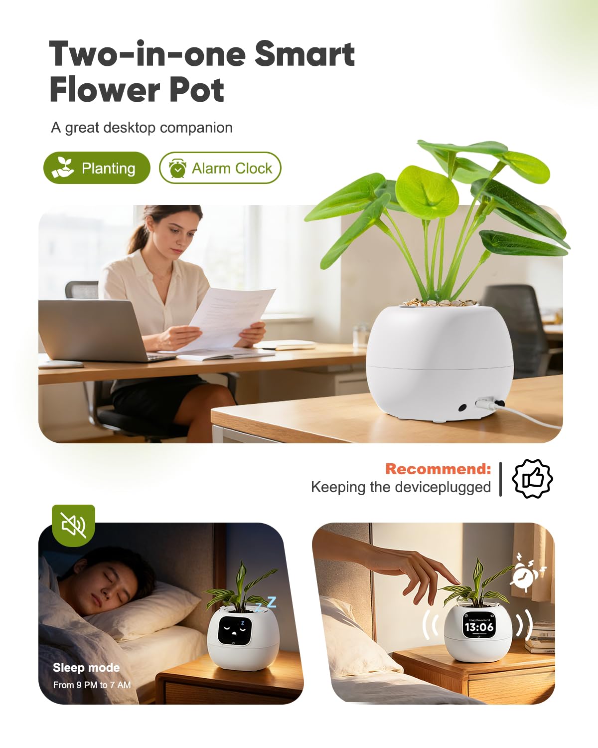 TinyShield Smart Flower Pot, Smart Pet Planter Robot Guidance on Plant Care with Emoticons, Adorable Plant Companion with Alarm Clock, Living Room Desk Setup Gift