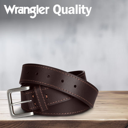 Wrangler Men’s Leather Country Casual Every Day Dress Belt for Jeans, Khakis Brown 38