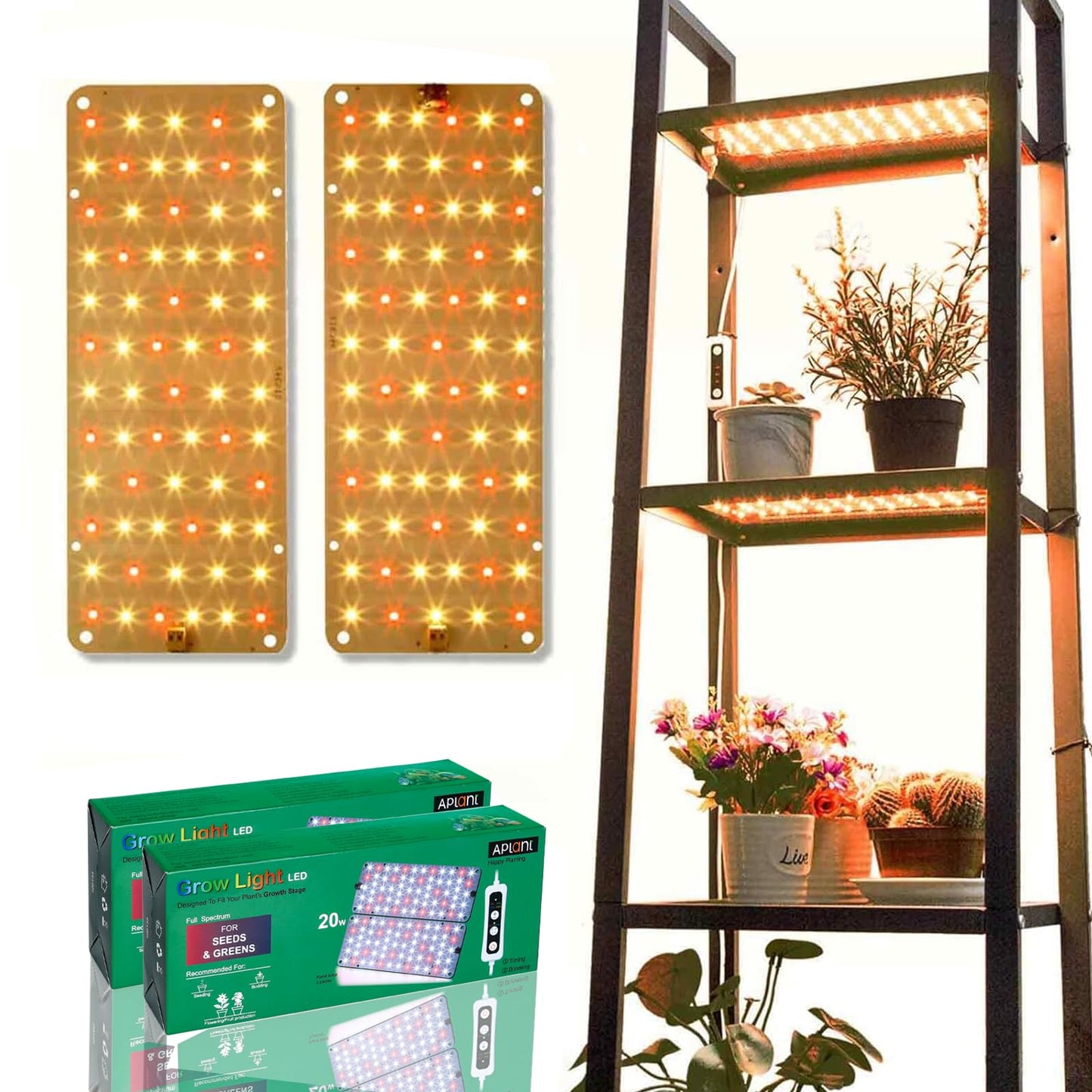 APLANT Grow Light,20W Ultra-Thin LED Grow Lights for Indoor Plants Full Spectrum, 6/10/12H Timer Plant Light, 132 LEDs Under Cabinet Plant Growing Lamp Strip for Seedlings, Veg, Flower 2-Pack