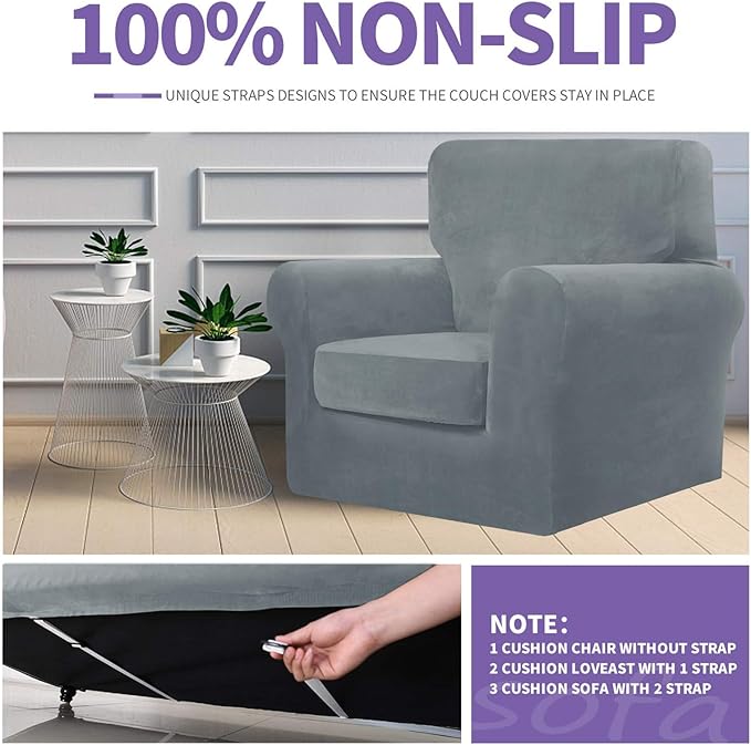 ZNSAYOTX Luxury Velvet Couch Cover 4 Piece Stretch Sofa Covers