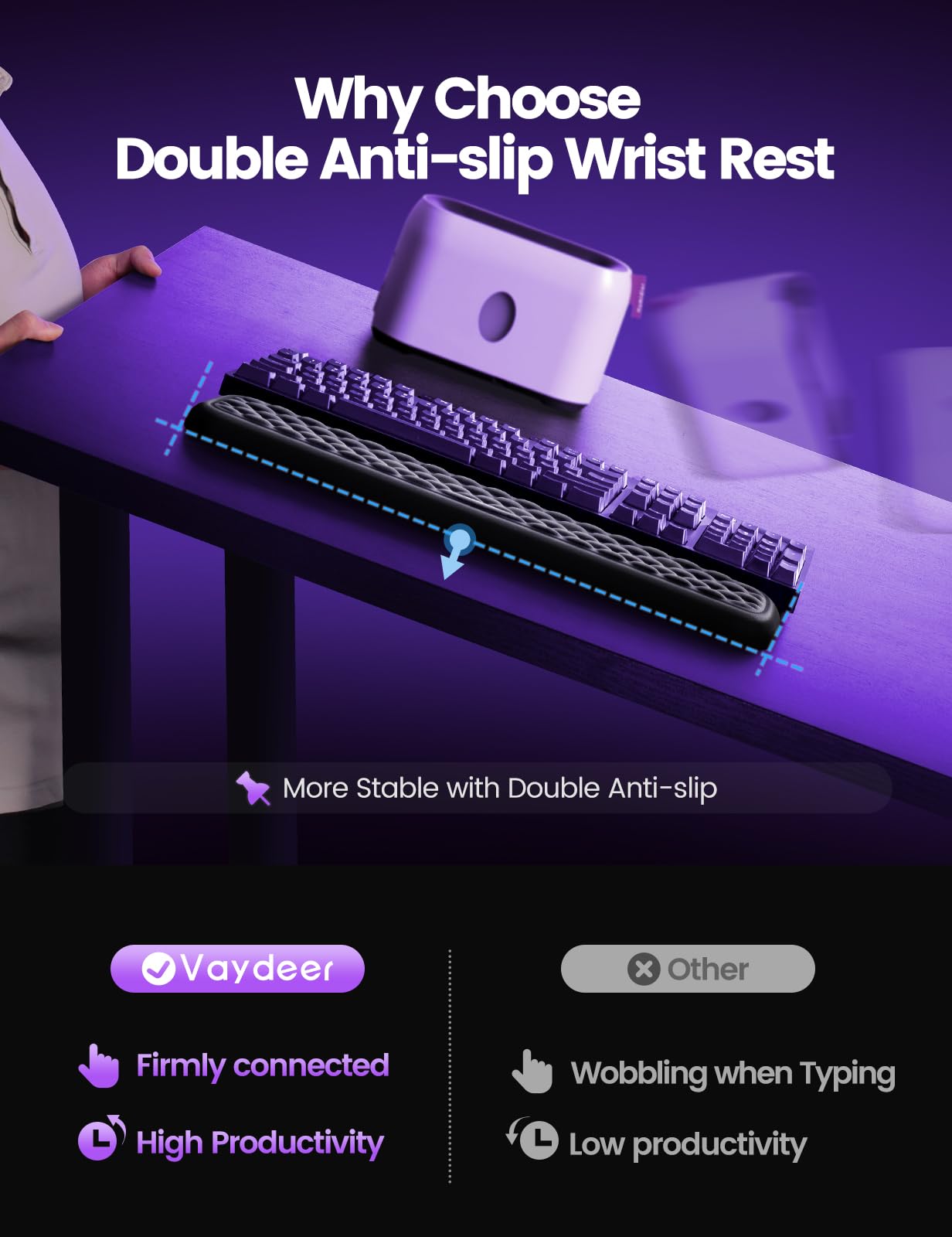 Vaydeer Keyboard Wrist Rest with Stickers, Full Mechanical Keyboard Support Pad, Desk Ergonomic Cushion for Computer Typing Office Work Home Gaming, Soft Memory Foam Arm Palm Hand Pain Relief Gift