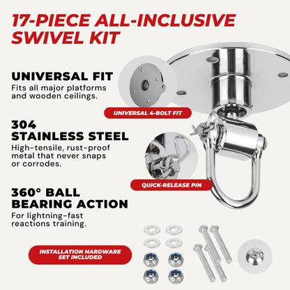 Boxerpoint Stainless Steel Speed Bag Swivel Kit - Professional Universal 4-Bolt Base Speedbag Mount Hardware Set - 360° Smooth Rotation Hanger Boxing Equipment for Home Gym Fitness Enthusiasts