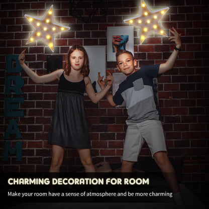 Tarpop 2 Pcs Star Plastic Night Light Battery Operated LED Marquee Light Star Sign Room Wall Lamp for Movie Night Supplies Carpet Party Decorations Christmas Theater(White)