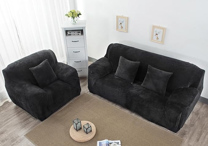 vctops 4 Seater Velvet Plush Stretch Sofa Slipcover 1-Piece Sofa Cover