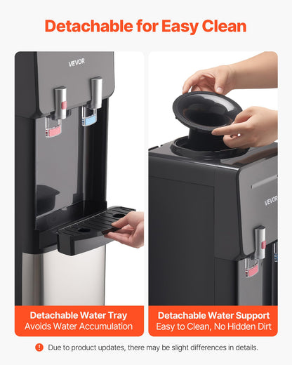 VEVOR Top Loading Water Cooler Dispenser, Hot and Cold Water Dispenser for 3 or 5 Gallons Bottles, Sturdy Stainless Steel and Child Security Lock, Ideal for Homes, Kitchens, Offices, Dorms, Black
