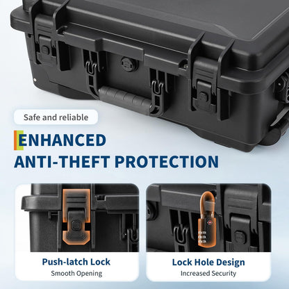 GarveeTech Protective Case,Heavy Duty Protective Dry Box Case with Padded Dividers and Wheels,Waterproof Travel Camera Case Dustproof and Impact Resistant,22” x 14” x 9”,for Travel, Hunt