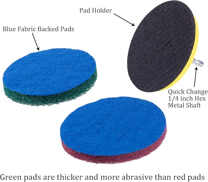 Kichwit 5 Inch Drill Powered Brush Tile Scrubber Scouring Pads, 2 Different