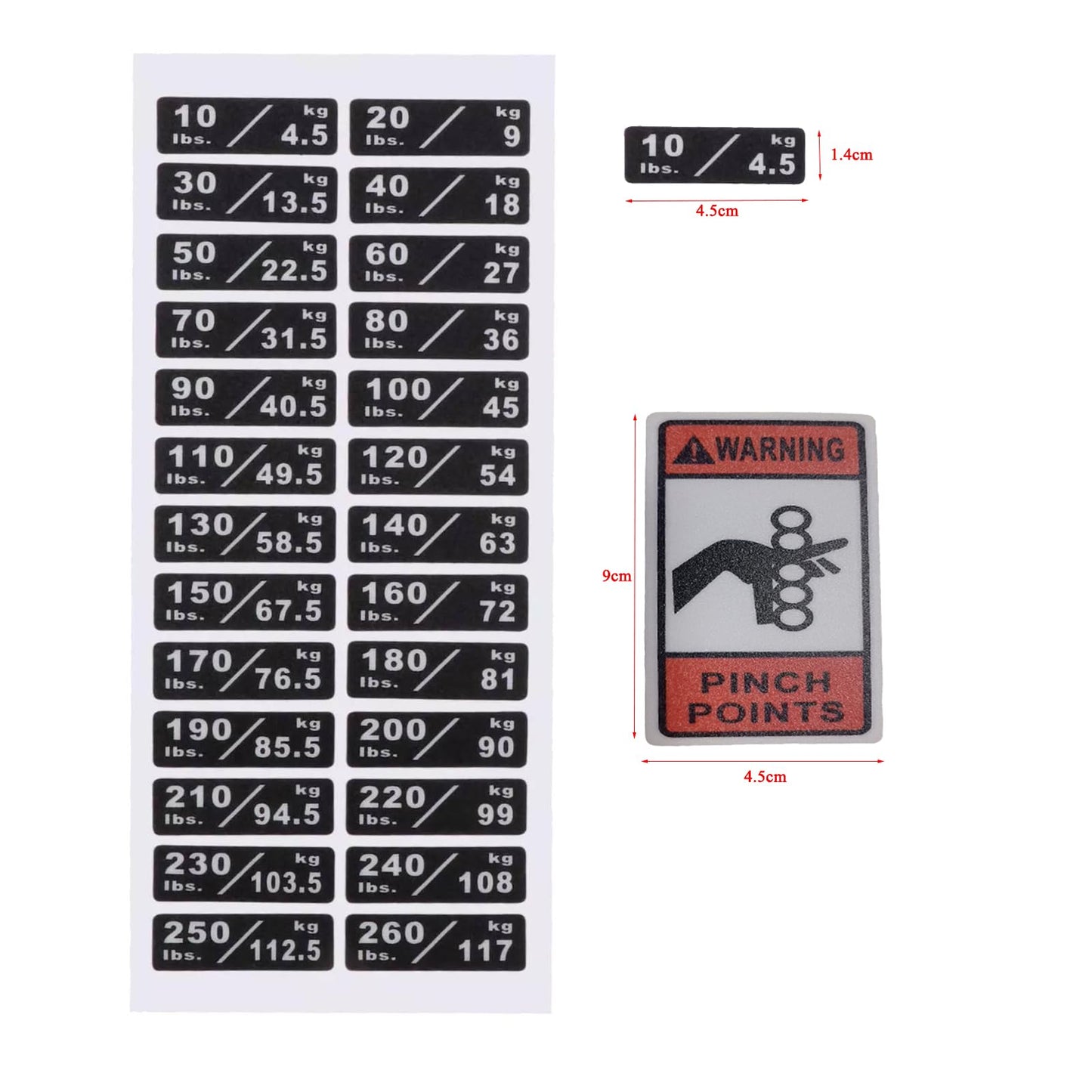 10-260LBS/4.5-117KG Gym Equipment Weight Stack Stickers Custom Weight Plate Stickers and Safety Warning Stickers
