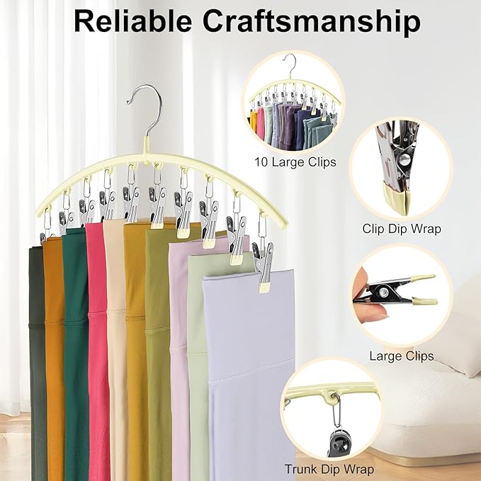 Legging Organizer for Closet, Metal Yoga Pants Hangers 2 Pack w/10 Clips Holds