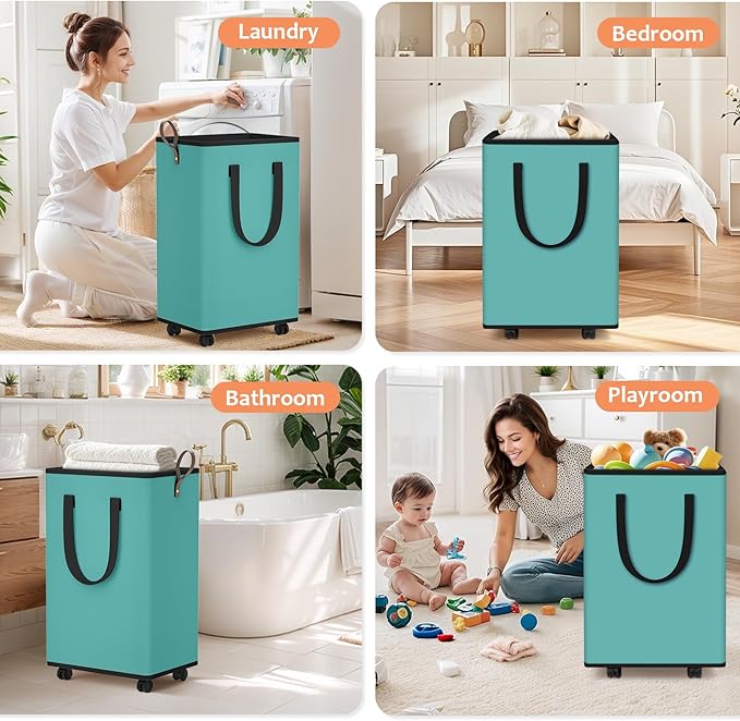 Laundry Basket with Wheels, Collapsible Laundry Baskets, Laundry Hamper with