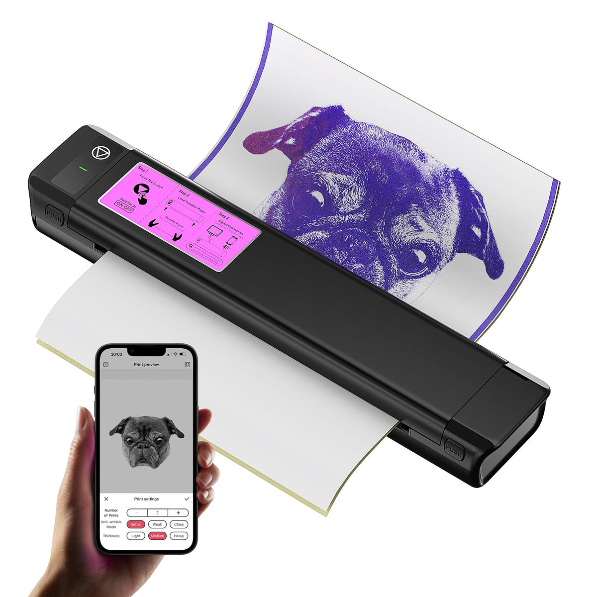 OZER M08Pro Wireless Tattoo Transfer Stencil Printer - Inkless Transfer Thermal Copier Machine Compact Printer, Quick Stencil Compatible with Smartphone & Laptop