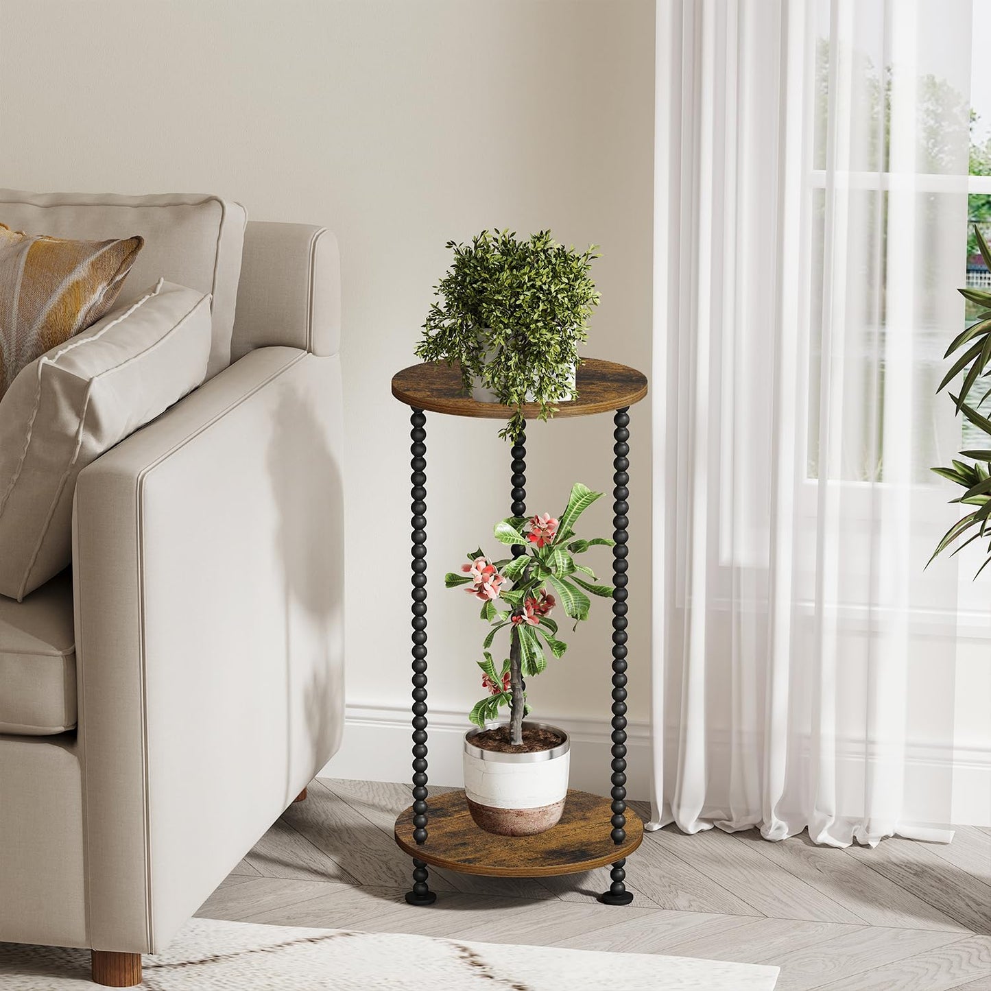 YINMIT Plant Stand Indoor, 2 Tier Small Plant Stand, 23" Tall Metal Spindle Poles Plant Stands, Corner Flower Pot Stand, Plant Tables Indoor, Planter Pot Holder for Balcony Garden Patio Living Room