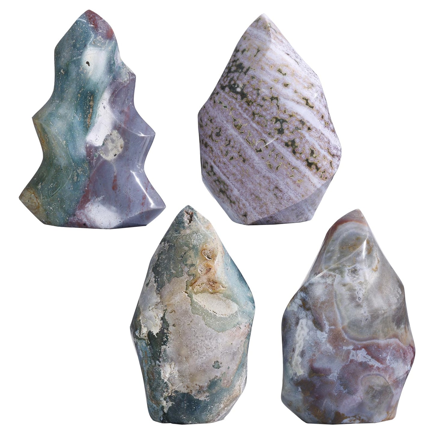 mookaitedecor Natural Ocean Jasper Crystal Flame Tower Standing Torch Point Flame Shaped Stone Towers Obelisk Reiki Energy Meditation Home Decor, 1.1-1.32 LB