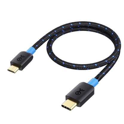 Cable Matters Braided USB C to Micro USB Cable - 6.6ft, [3A/15W Charging, 480Mbps Data] MicroUSB to USBC Cable, Micro-B 2.0 Cord for Game Controller, Camera, GPS, Dash Cam, and More, Black