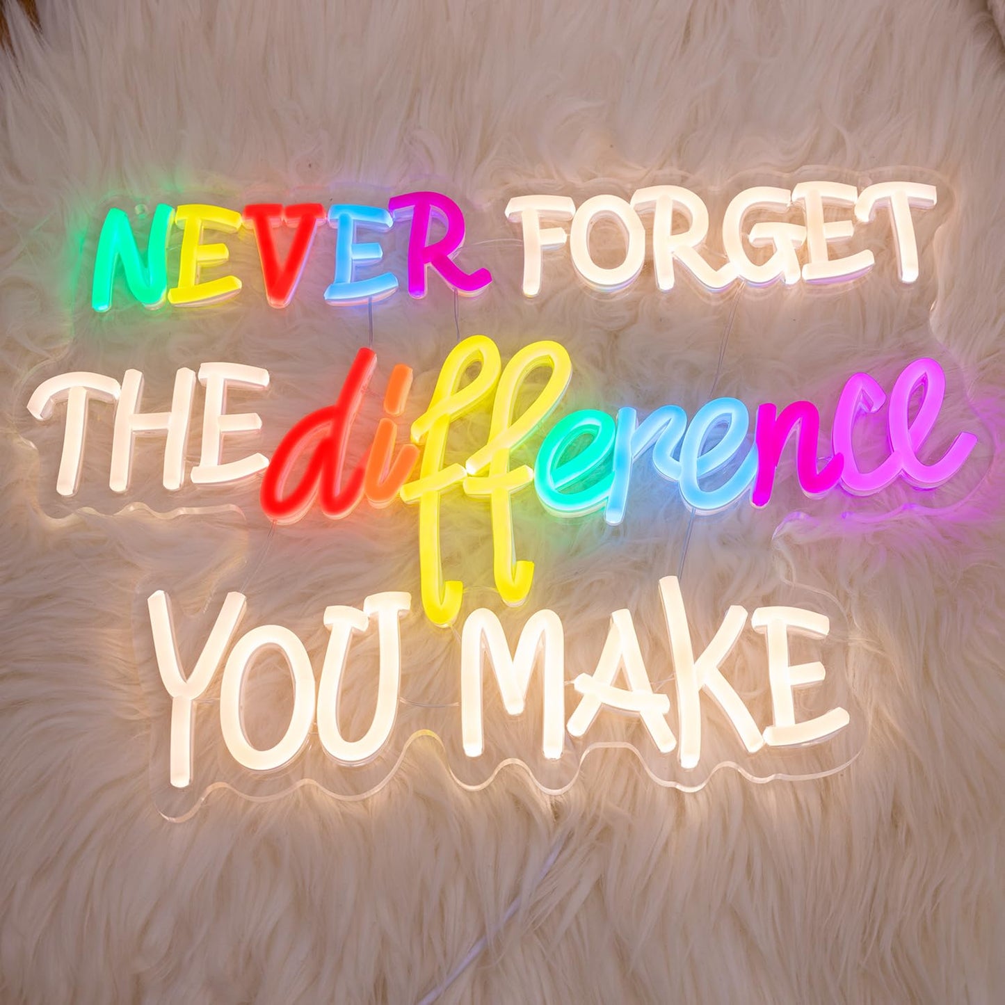 Never Forget The Difference You Make Neon Sign, Dimmable LED Neon Signs for Wall Decor, USB Powered Neon Light Sign Wall Art for Bedroom Christmas Party Classroom Decoration 16.14 x 11.81"