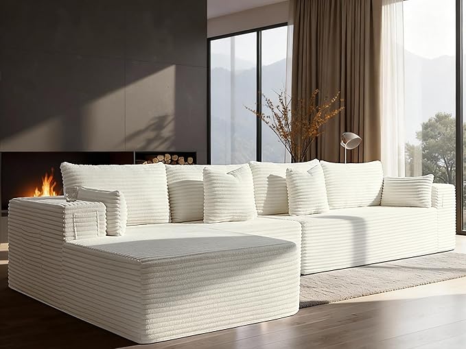 138" Cloud Sectional Couch, Comfort L Shaped Boneless Couch