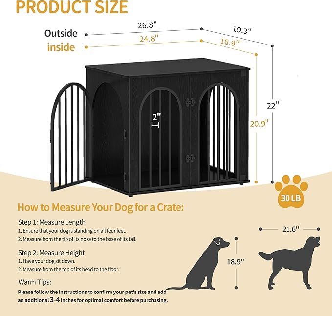 Hzuaneri 26.8'' Wooden Dog Crate Furniture, Indoor Dog Kennel Dogs Cage