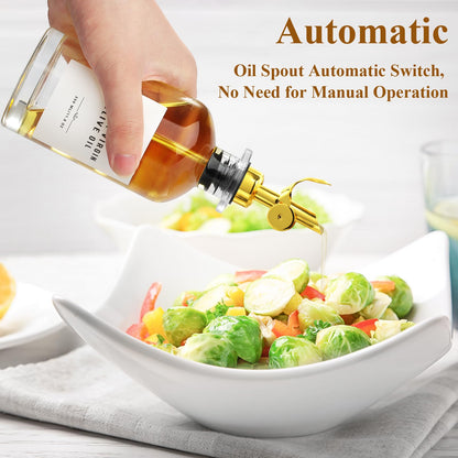 GIXSEGIE Olive Oil Dispenser Bottle with Bamboo Tray, Metal Pour Spout, Coffee Syrup & Cooking Oil Dispenser for Kitchen