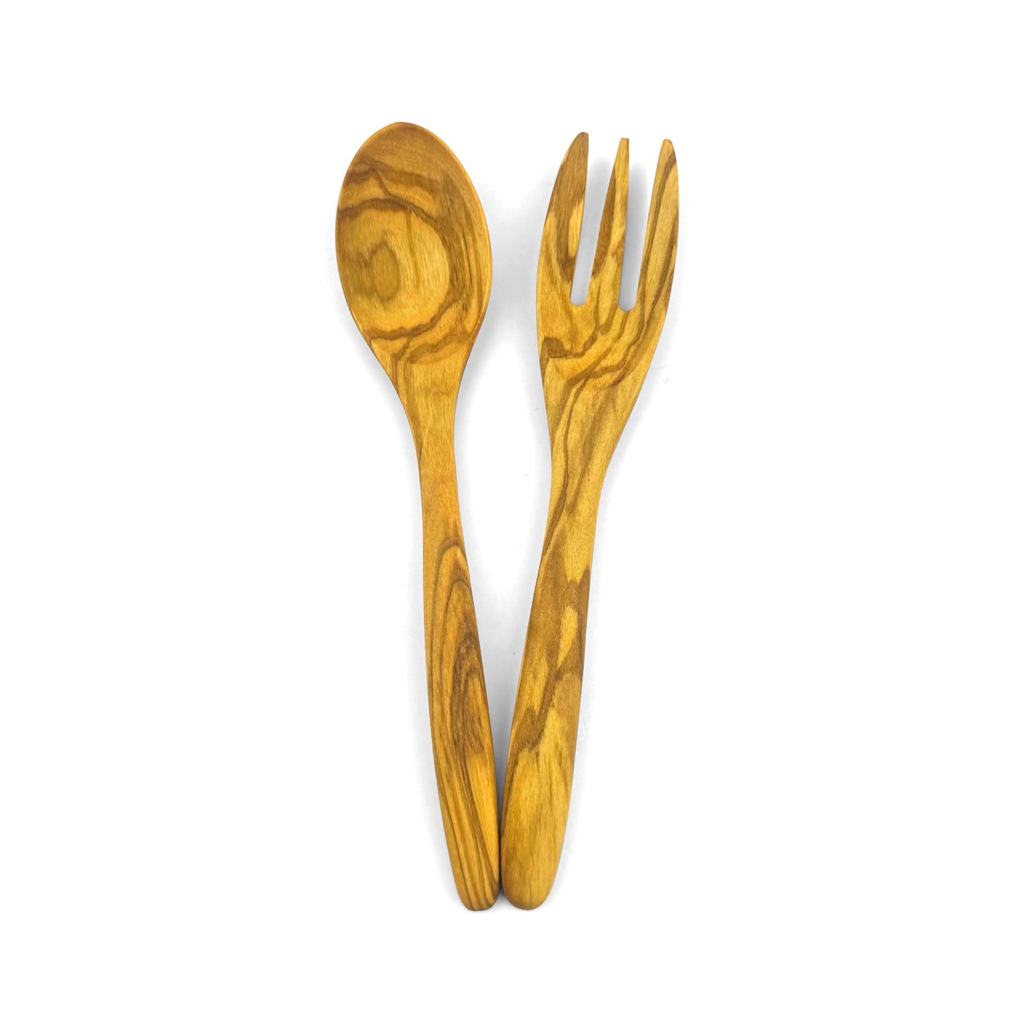 WONDERFUL 100% Natural Olive Wood Spoon Fork Set, 7 Inch Wooden Utensil Set for Eating, Reusable Handmade Wood Flatware, Safe & non-toxic Fork for Kids (Spoon & Fork)