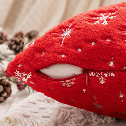 MIULEE Set of 2 Christmas Decorative Throw Pillow Covers Soft Faux Fur Winter Pillow Covers with Silver Snowflake Glitter Holiday Festival Pillowcases for Couch Sofa Bed, 18×18inch, Red