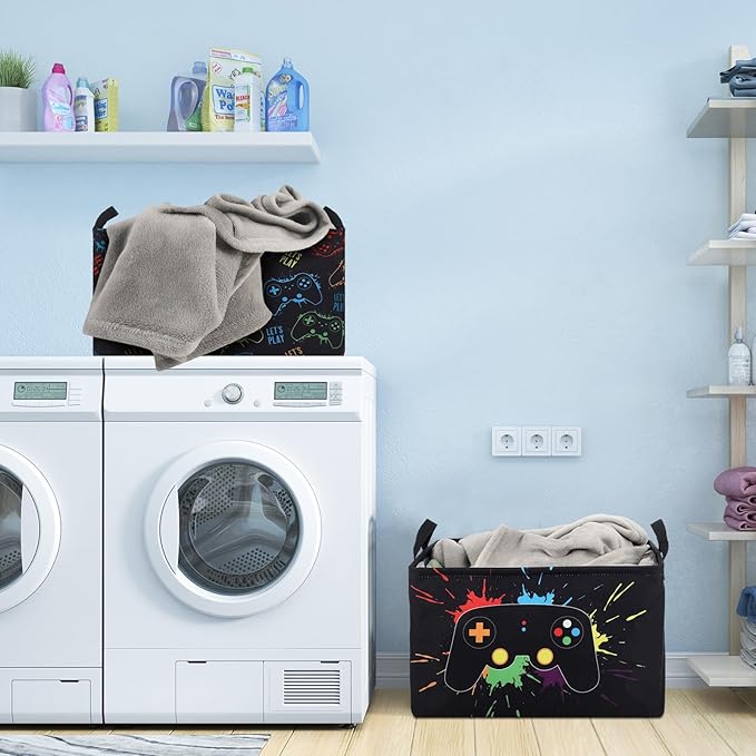 2 Pcs Rectangle Gamer Laundry Basket Hamper Foldable Kids Laundry Baskets Boys