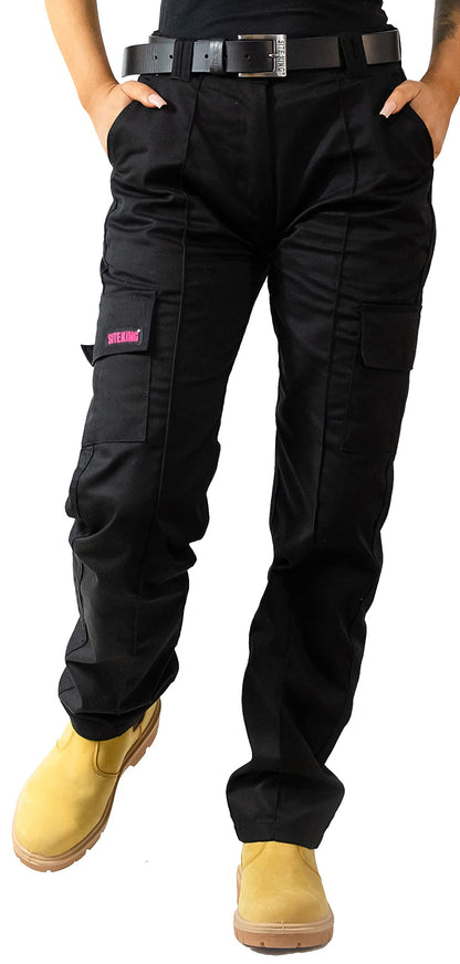 SITE KING Ladies Cargo Combat Work Trousers Sizes 10 to 20 (10, Black)