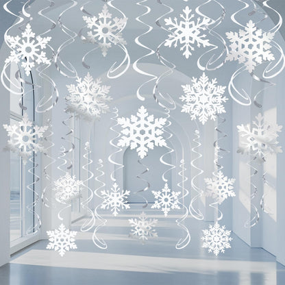 32 Pcs Snowflake Hanging Swirls Party Decoration - Christmas Winter Wonderland Ceiling Decor White Silver Snowflake Ornaments Garland for Winter Holiday Party Decorative Frozen Theme Party Supplies