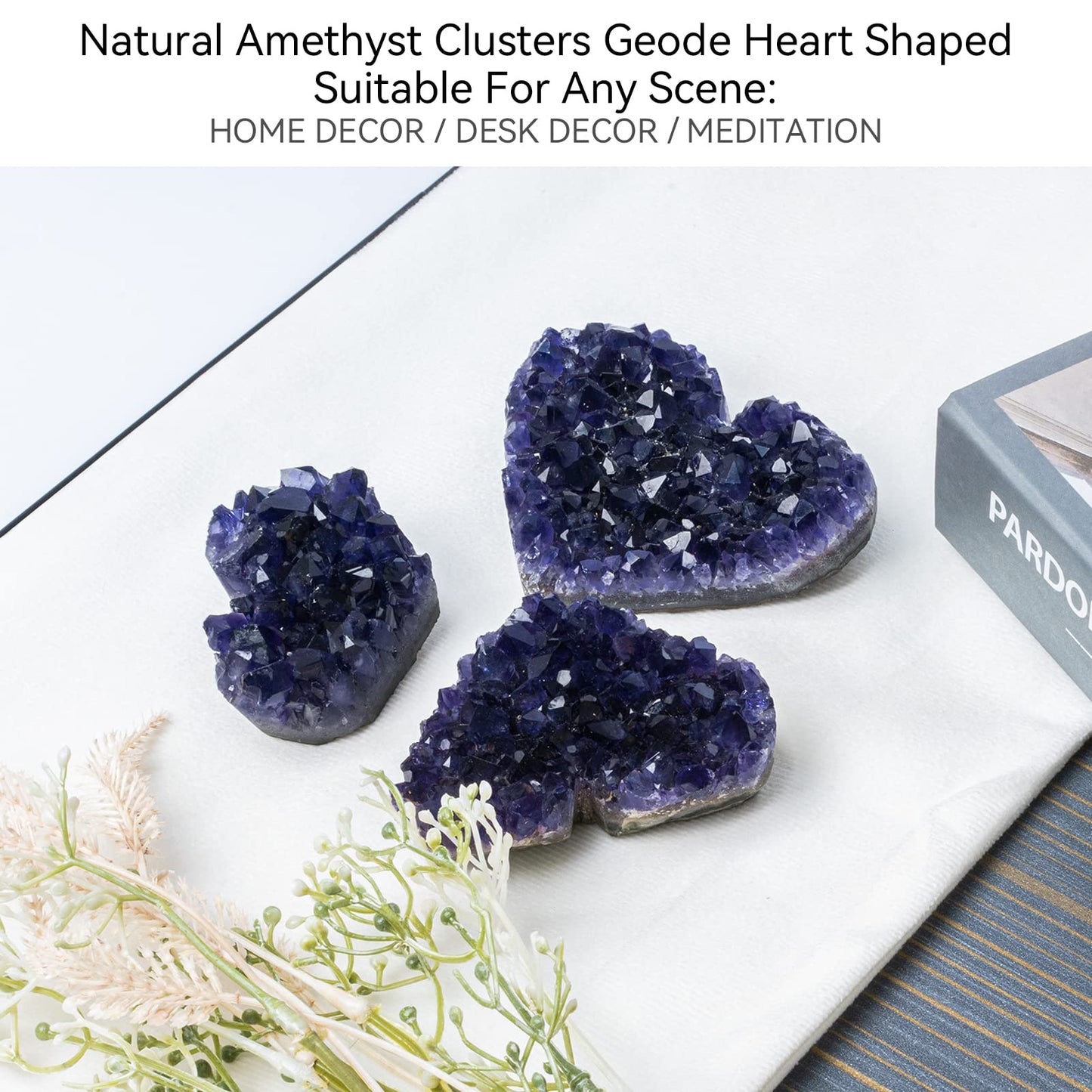 GEMBOURY Purple Amethyst Crystal Heart Stones 3-3.5inch(9cm), Druzy Geode Natural Crystals AA Color, Spiritual Healing Purple Crystals Stones Energy Stone Decoration from Uruguay.