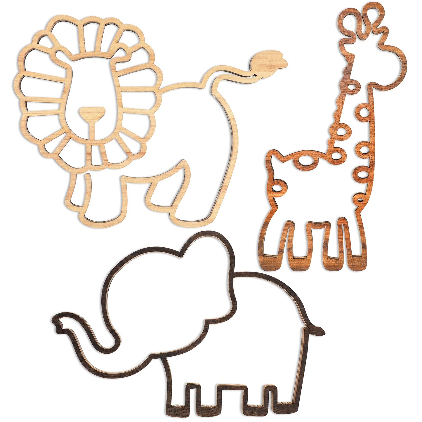 Yulejo 3 Pieces Nursery Wall Decor Jungle Theme Nursery Decoration Wooden Woodland Safari Animal Wall Decor with Glue Points for Bedroom