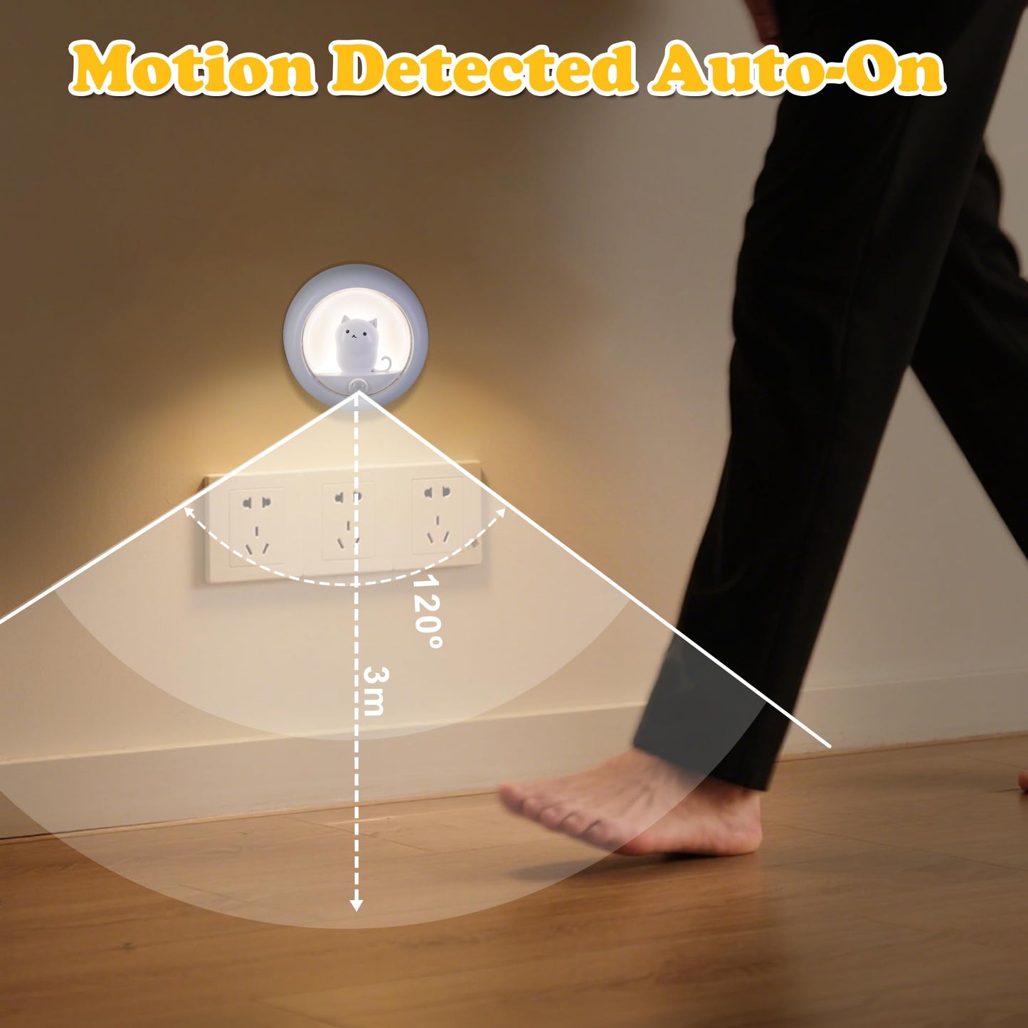 Attivolife Cat Magnetic Motion Sensor Light, Rechargeable Locker Night Lamp Dimmable, Warm White LED, Bedroom Hallway Stair Bathroom Kitchen