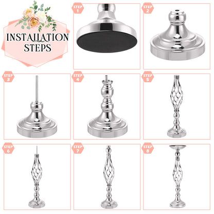 Rtteri 20 Pcs Metal Flower Arrangement Stand Wedding Flower Centerpieces Stand Elegant Metal Vase Candelabra Candle Holder for Wedding Reception Table Decor Party Hotel Home Decor (Silver,Medium)