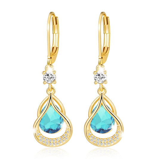 Dangle Trendy Leverback Birthstone Earrings 14K Gold Plated Teardrop Dangle Earrings Jewelry Christmas Birthday Gifts for Women(Gold December)