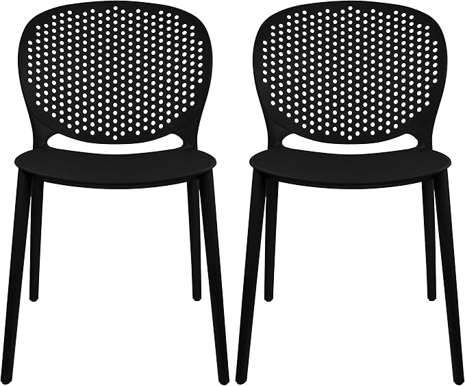 2xhome Set of 2 Patio Dining Chairs | Modern Stackable Outdoor Pool Side Chair | Weather Resistant Plastic for Yard, Porch, Balcony, Kitchen, Black