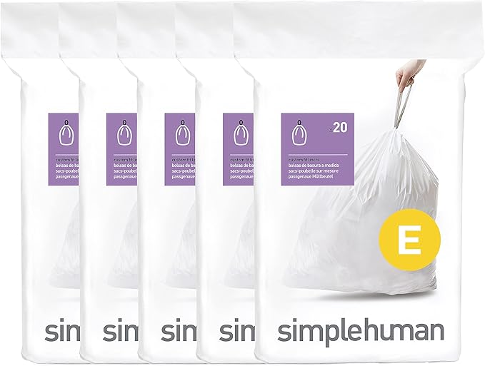 simplehuman Code E 100 Count, Dispenser Pack Custom Fit Liners, Drawstring
