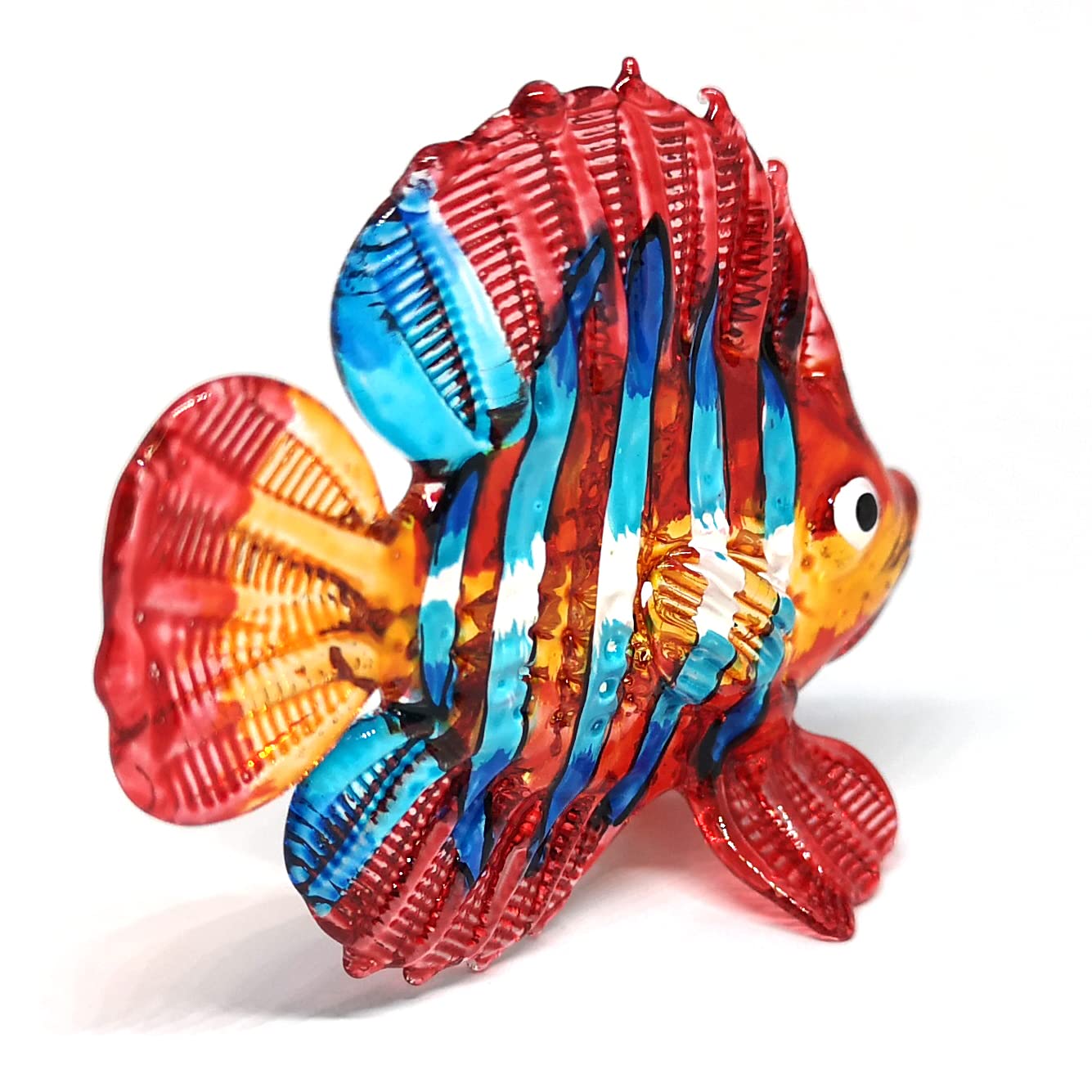 ZOOCRAFT Hand Blown Glass Fish Figurine Red Collectibles Aquarium Handicraft Miniature Sculpture