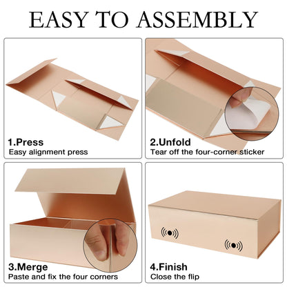 LFBOX Rose Gold Gift Box with Magnetic Lid 13.8x8.3x4.4 in, Bridesmaid Groomsman Proposal Box, Large Rectangle Storage Box 5 Pack