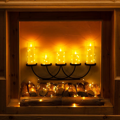 Homemory Flameless Candles with Embedded Star String Fairy Lights, Battery Operated Candles, LED Candle, Fake Candles with Remote Control and Timer, Ivory, Set of 5(H4 5" 6" 8" 8")