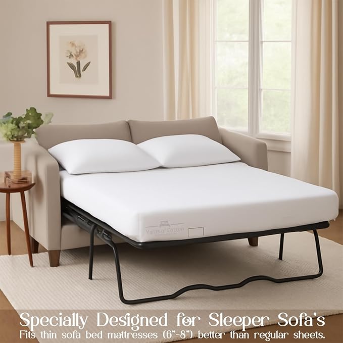 Sleeper Sofa Bed Sheet, 100% Cotton 400 Thread Count, 4 Piece Set, Deep Pocket