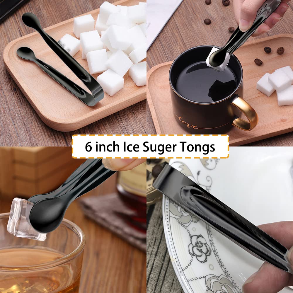 IAXSEE 10 PCS Stainless Steel Serving Utensils, Large Serving Spoons Slotted Spoons, Serving Forks, Serving Tongs, Ice Suger Tongs, Metal Utensils Set Great for Buffet Catering Banquet Party (Black)