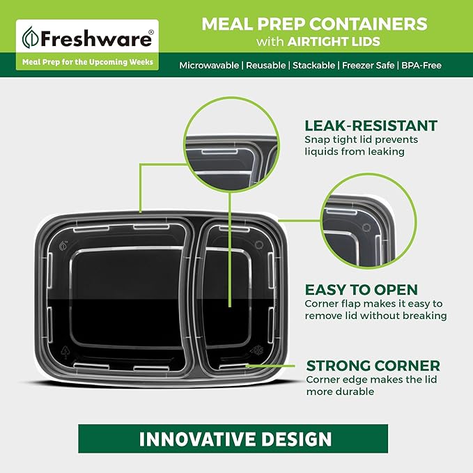 Freshware Meal Prep Containers 2 Compartment