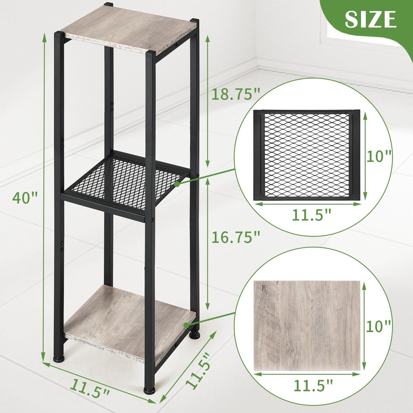 Dipion Extra Tall Plant Stand Indoor,40 Inch Plant Stands,3 Tier Metal Plant Stand with Heavy Duty Wood and Metal Mesh Shelf,Greige and Black