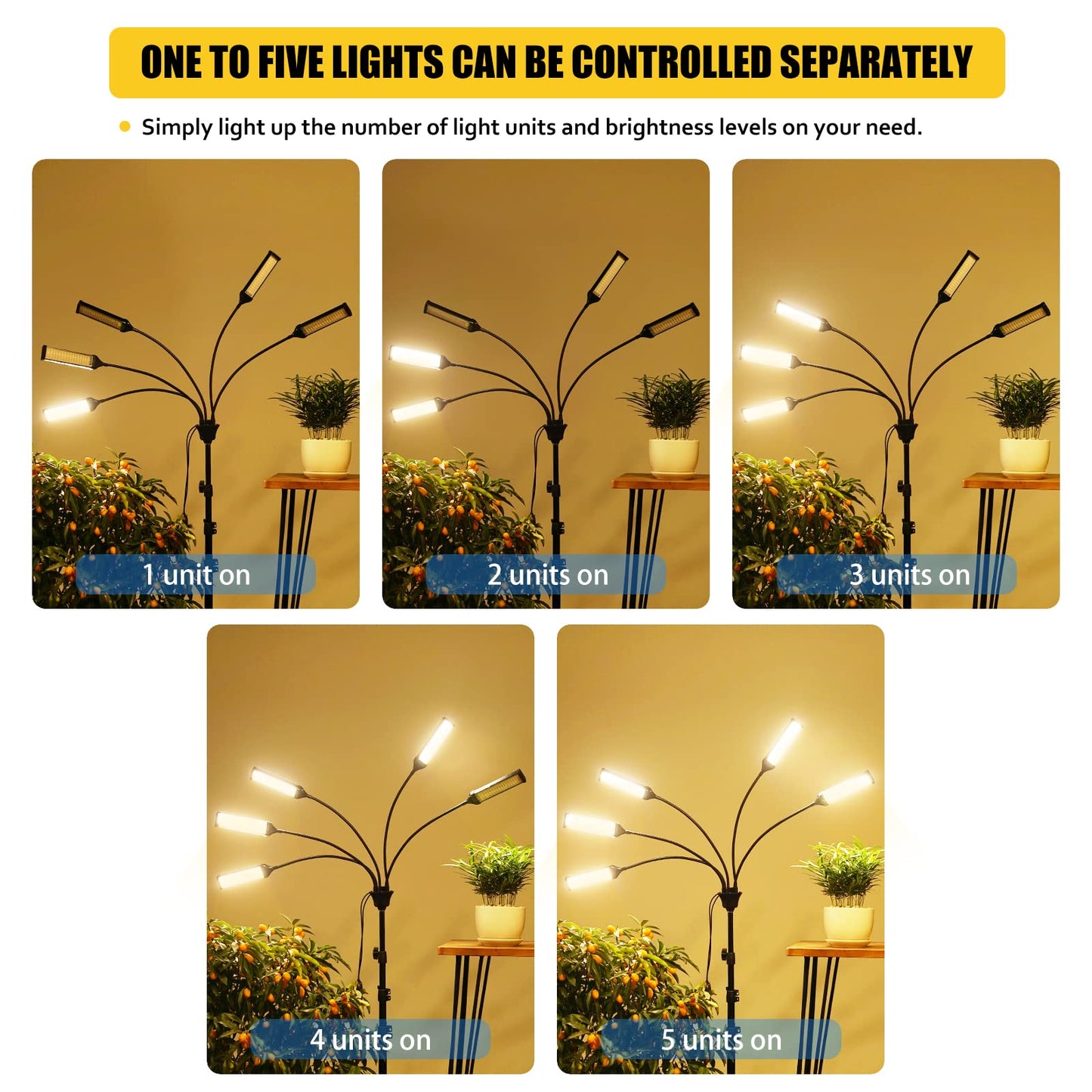 Grow Lights for Indoor Plants, Aukphie Full Spectrum led Grow Light with Stand, Auto On/Off Timing 3/6/9/12/15/18H & 10 Brightness Levels.
