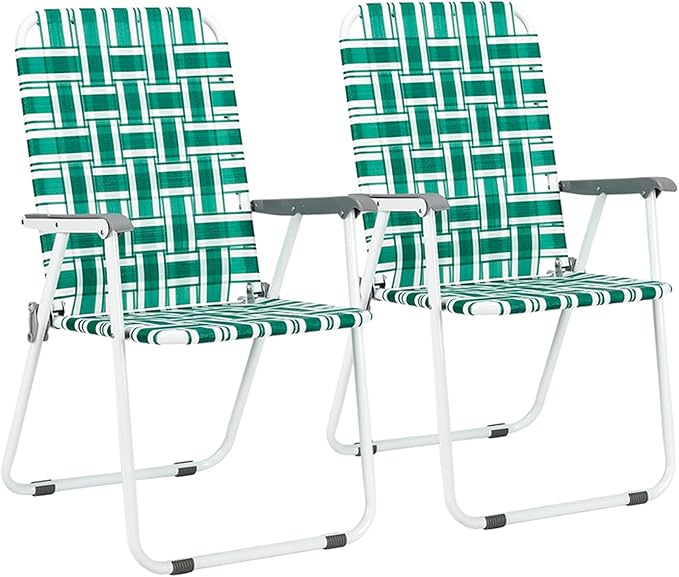 VINGLI Patio Lawn Webbed Folding Chairs Set of 4, Outdoor Beach Chair Portable Dining Chair for ir for Outdoor Yard, Garden(Green, Classic)