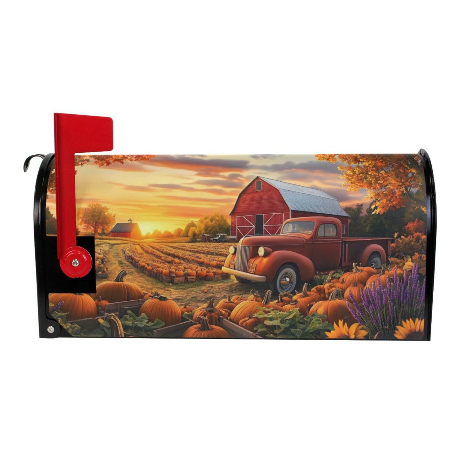 Red Truck Fall Autumn Field Magnetic Mailbox Cover MailWraps Garden Yard Home Decor for Outside Standard Size-18"x 20.8"