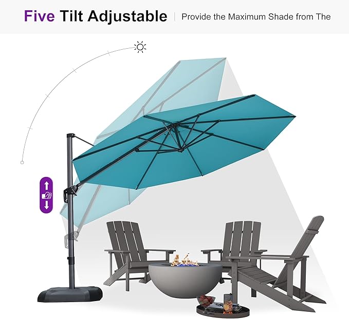 PURPLE LEAF 11 Feet Patio Cantilever Umbrella with Base Outdoor Umbrella Round Aluminum Offset with 360-degree Rotation for Garden Deck Pool Patio, Turquoise Blue