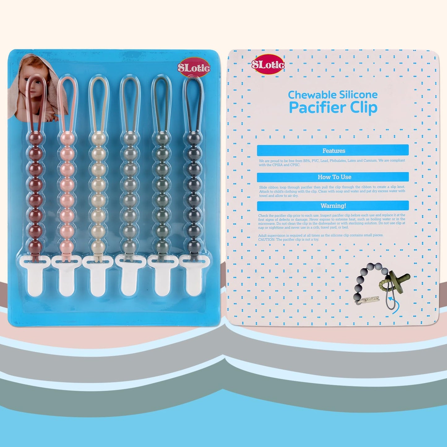 6-Pack Silicone Pacifier Clips for Babies, Safe Teething Beads, Rust-Free Holders, Baby Boy and Girl Essentials, Newborn Must-Have Accessories, BPA-Free