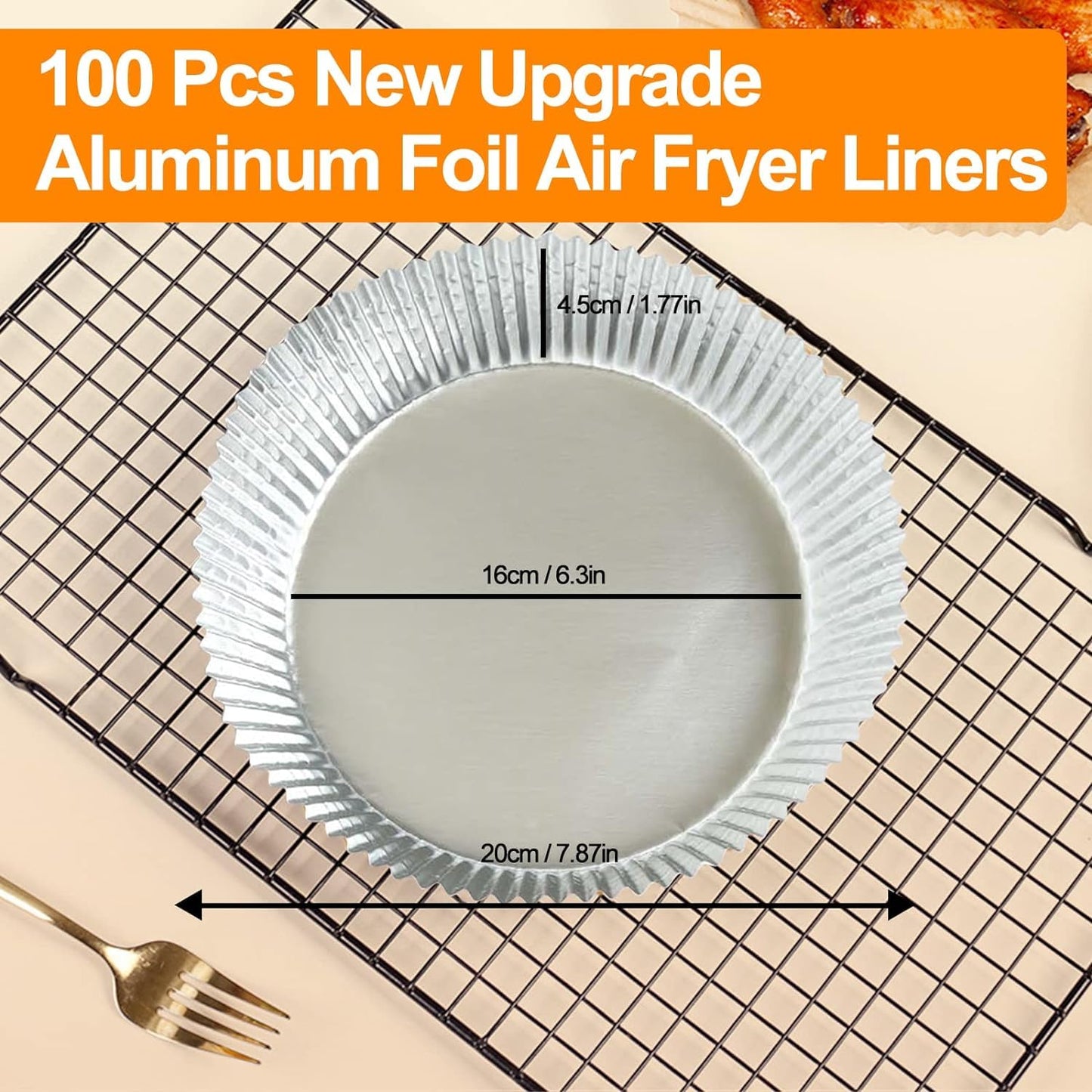 100 PCS Aluminum Foil Air Fryer Liners, Non-stick Air Fryer Disposable Paper Liner, Oil-proof Water-proof Sheets, Food Grade Aluminum Foil for Baking, Frying, Grilling, Roasting Microwave