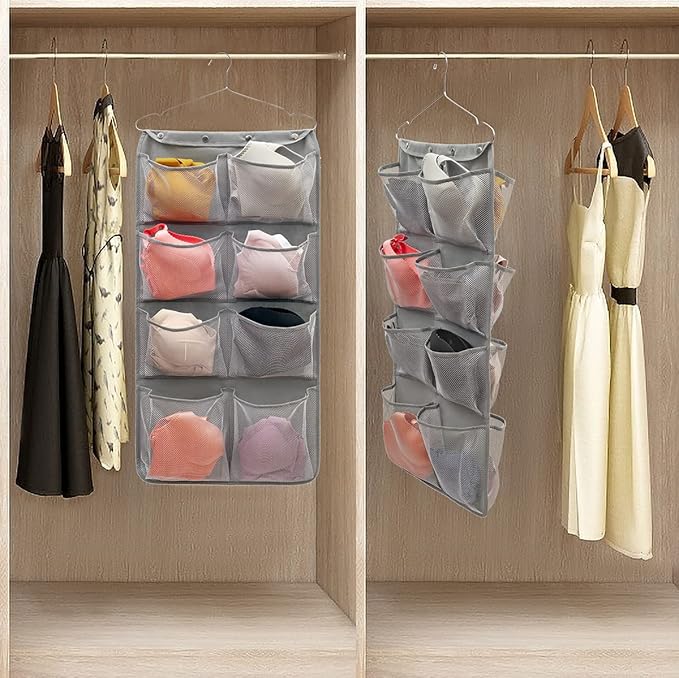 Dual Sided Hanging Closet Organizer Durable Socks Stocking Clothes Bra