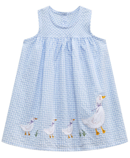 FreeLu Toddler Girls Cotton Summer Short Sleeve Dress Cartoon Print Casual Jersey Dresses(3T,Blue Ducks)