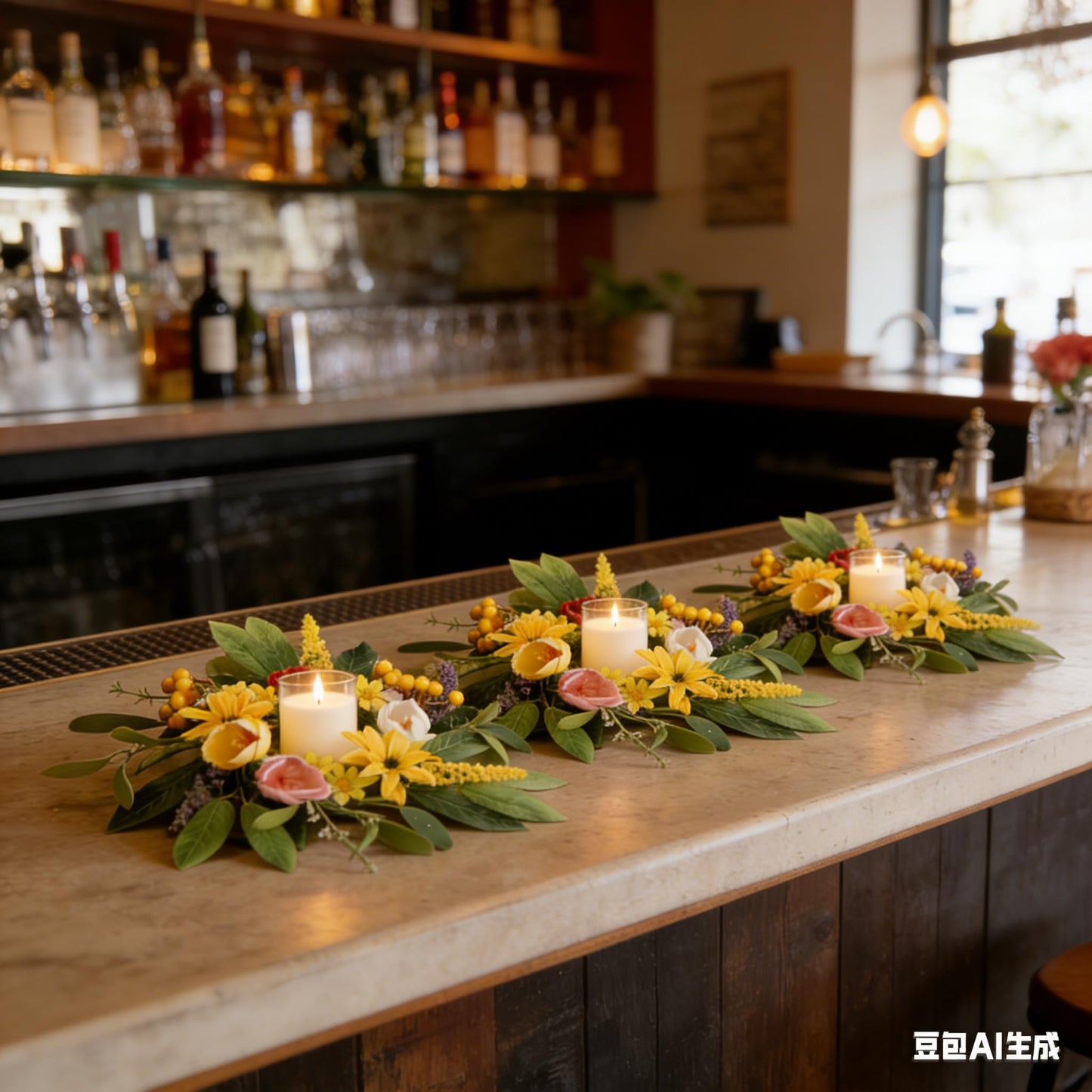 6 Pcs Spring Candle Rings Wreaths Spring Wreaths for Front Door 9'' Small Tulip Floral Candle Holder Rings for Window Front Door Flowers Wedding Anniversary Party Decoration